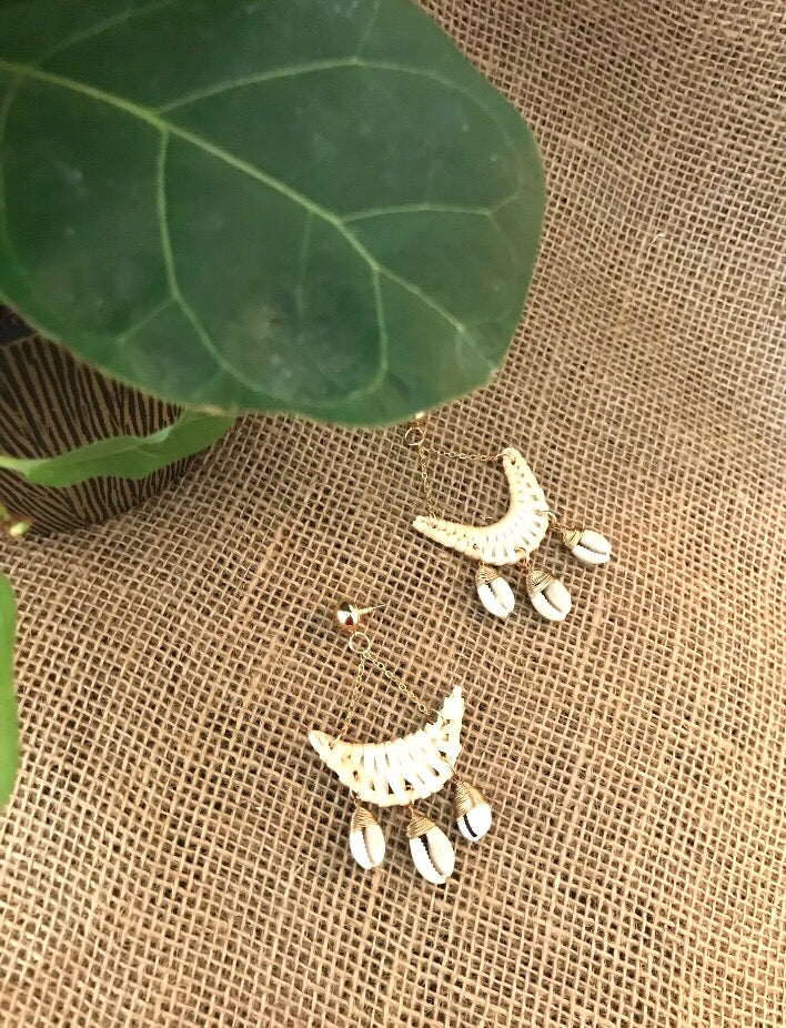 Bamboo Drop with Shell Earrings